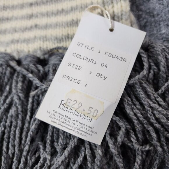 Fisherman out of Ireland Striped Scarf Donegal Cream Knit Fringe Pure New Wool - Picture 5 of 12